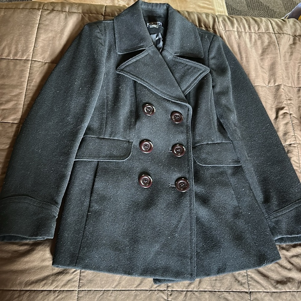 New York & Company Wool & Polyester Black Pea Coat - Picture 15 of 16